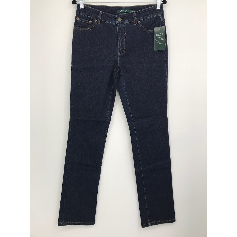 Lauren Ralph Lauren Premier Stretch Straight Leg Jean 8 Dark Wash NEW